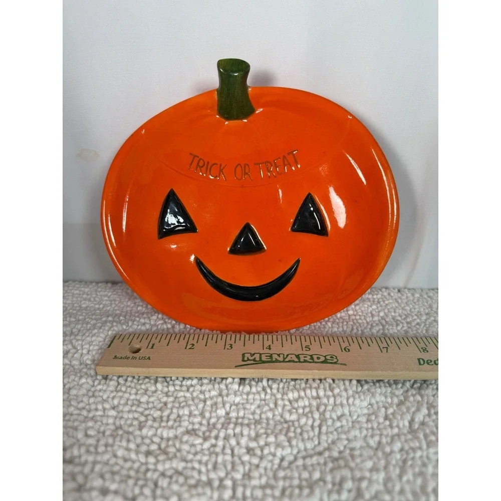 VTG Ceramic Pumpkin Dish Candy‎ Bowl Trick Or Treat Halloween Decoration